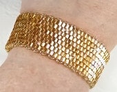 Bridal Bracelet, Gold Peyote Beadwoven Cuff, Bridesmaid Bracelet, Beadwork Cuff Style Bracelet - Shelby (WB0136)