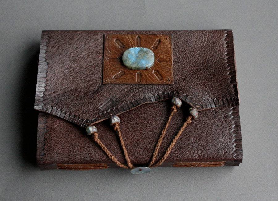Aurora - leather journal with labradorite stone cabochon