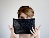 Black clutch, Black evening clutch, black sequin clutch, animal print clutch, Black printed velvet purse, zipper clutch