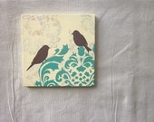 Love Bird Painting,  French Country, Bird Wall Decor Art, Cottage Chic Shabby, 12x12 inch Painting