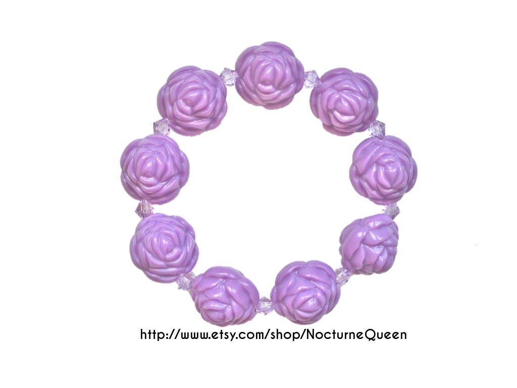 Light Purple Carved Rose Violet Swarovski Stretch Bracelet