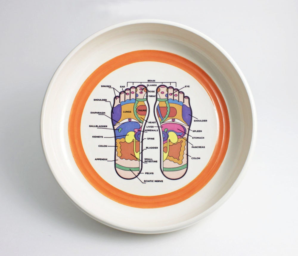 Reflexology Foot Diagram Bowl - White with Orange Stripe