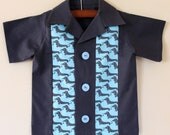 Bowling shirt Dachshund wiener dogs grey and teal toddler Size 12 to 18 months