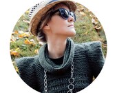 Hand knit SPRING/SUMMER olive green military elegant women fall fashion sweater modern triangle origami forest green winter /Khaki Chic 2/