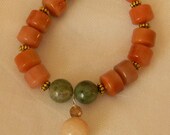 Jade bead bracelet with agate charm , beaded jewelry , jade beads , pairs up with other bracelets /necklaces , handmade bead jewelry
