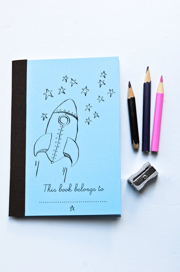 Mini blue space rocket and stars colouring / sketchbook