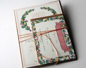 The Beatrice Collection - Vintage Inspired Floral Wreath Wedding Invitation Set in Pink, and Green with Kraft or Cream Envelopes - SAMPLE