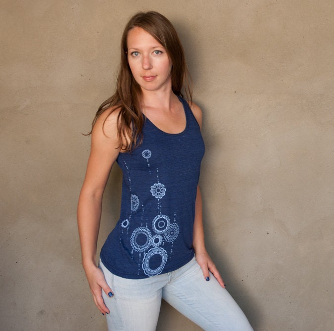 Flower Lace Pattern Tank Top- hand printed women's tank top