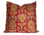 Ikat Pillow Cover in Chili Red, Gold and Olive Green - Decorative Pillow Cover - Accent Pillow - Throw Pillow - Sofa Pillow