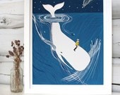 Whale nursery art. Whaler Rider print