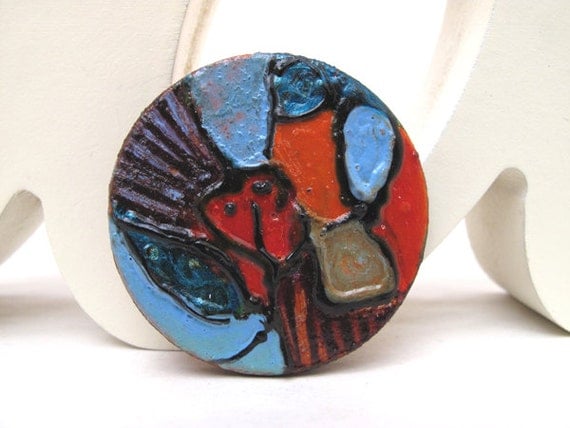 Original, handmade, colourful, abstract, wooden cocktail ring, boho, indie, bohemian ring - Mixed media jewelry by Lespetitsbuttons on Etsy
