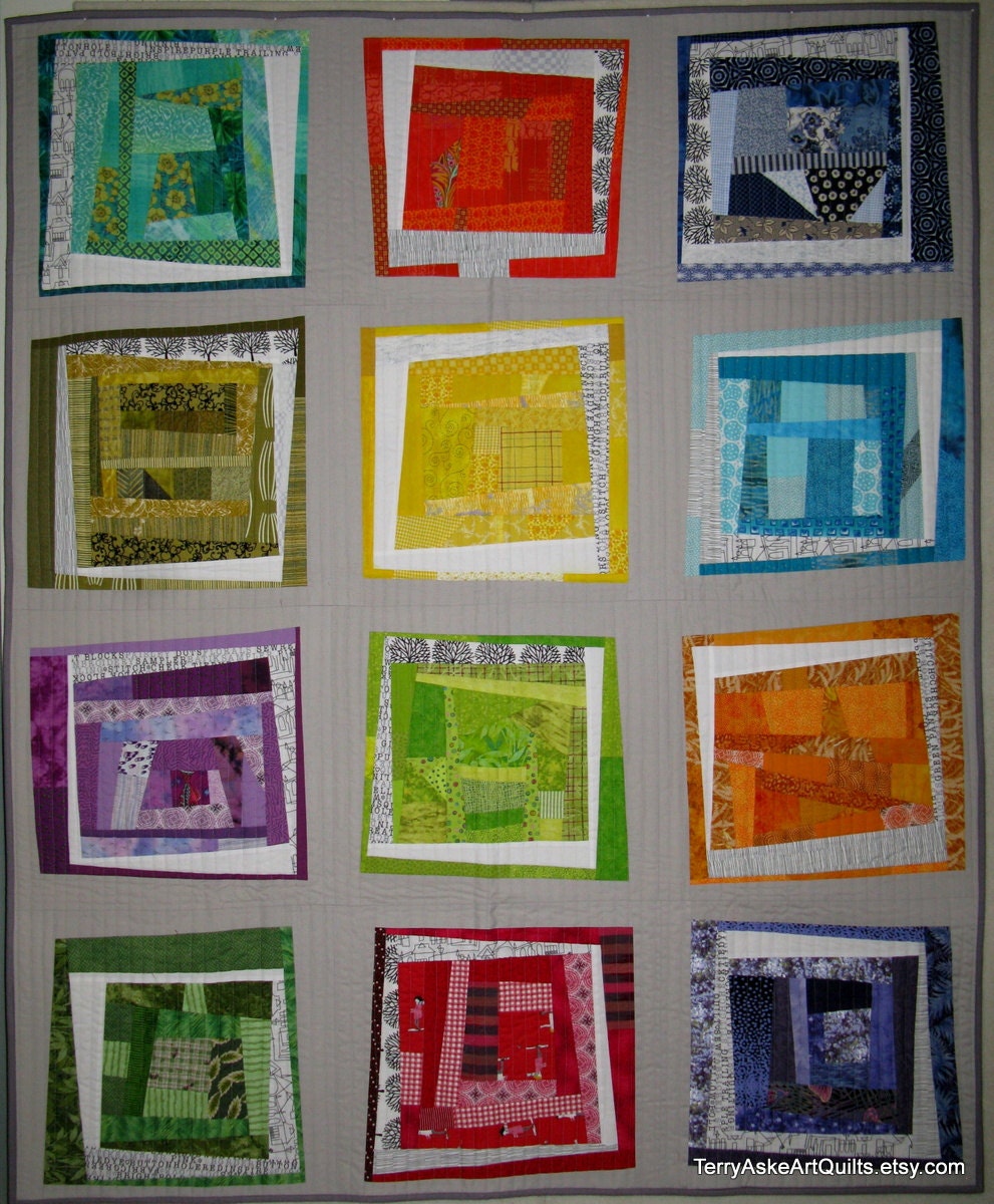 Scrappy Improv Modern Quilt Wall Hanging - 50" x 62"