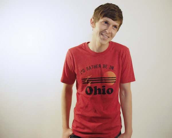 I'd Rather Be In Ohio Mens T-Shirt, Screenprinted Tshirt, Triblend Red, Vacation Tshirt