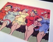 Red Hot Mamas - 5x7 Giclee Print of Vintage Postcard of Fat Girl Pin-Up like Ladies- in 8x10 Mat