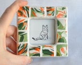 Mini Photo Frame Green and Orange Mosaic Tile - Upcycled - Eco Friendly