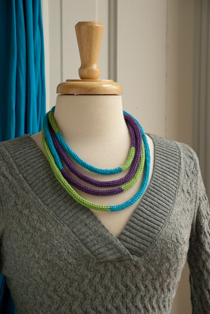 Cool Colors Knit Cord Necklace - I-cord - Long Loop - Toddler Friendly