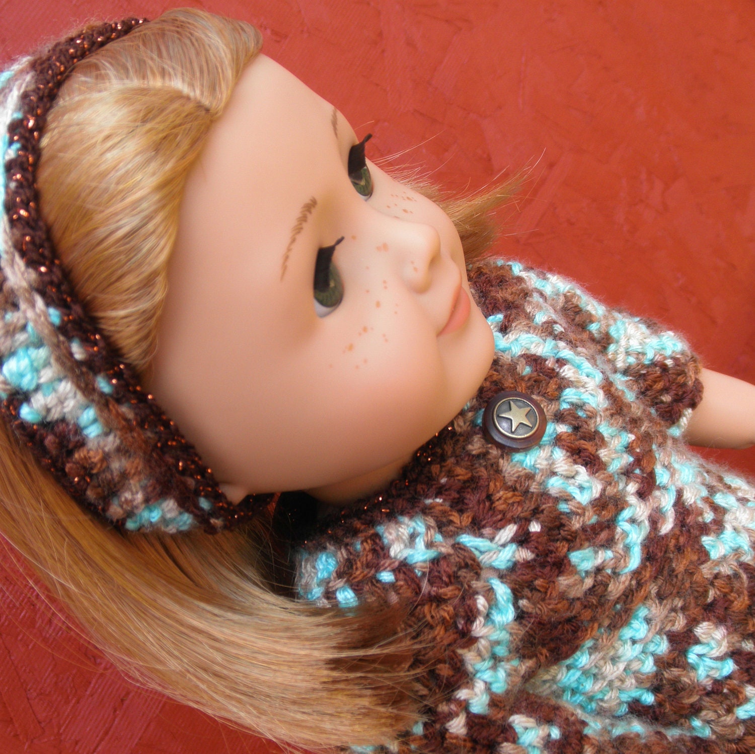 American Girl DOLL SWEATER DRESS browns and turquoise