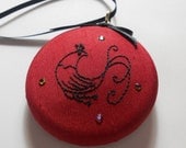 Red and Black Paradise Bird Crystal and Silk Christmas Tree Decoration Ornament Bauble