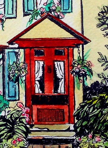 House portrait Watercolor & Ink painting, 5 x 7, Close Up
