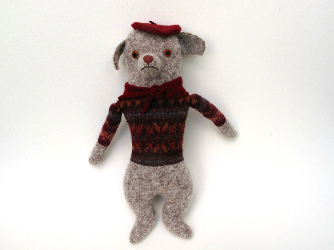 Dog doll curly wool in Red Cashmere Beret