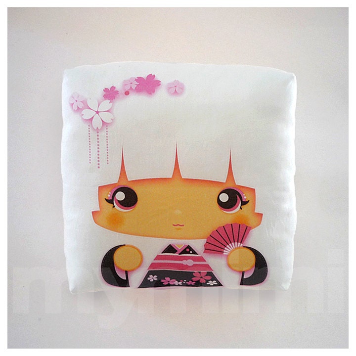 Decorative Pillow, Mini Pillow, Kawaii Toy Pillow - White Kokeshi Geisha