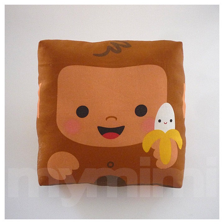 Decorative Pillow, Mini Pillow, Throw Pillow, Kawaii Jungle Animal, Toy Pillow - Happy Monkey