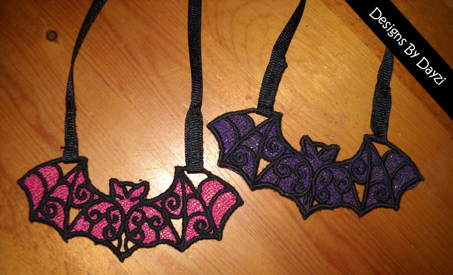 Lace Embroidered Haunted Mansion Gate Bat Necklace Choker