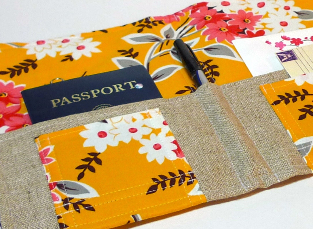 Mother's Day Stationery Clutch, Organizer for Travel Docs- In Touch Clutch in Goldenrod Flea Market