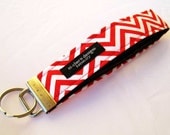 Fabric Key Fob Red White Chevron Black lining