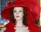 Kentucky Derby Hat Edwardian Style Hat "Run for the Roses" Red Lace Tea Hat