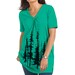 Jade Green V- Neck Tee with Evergreen Trees Design - PLUS 1X(22W-24W)