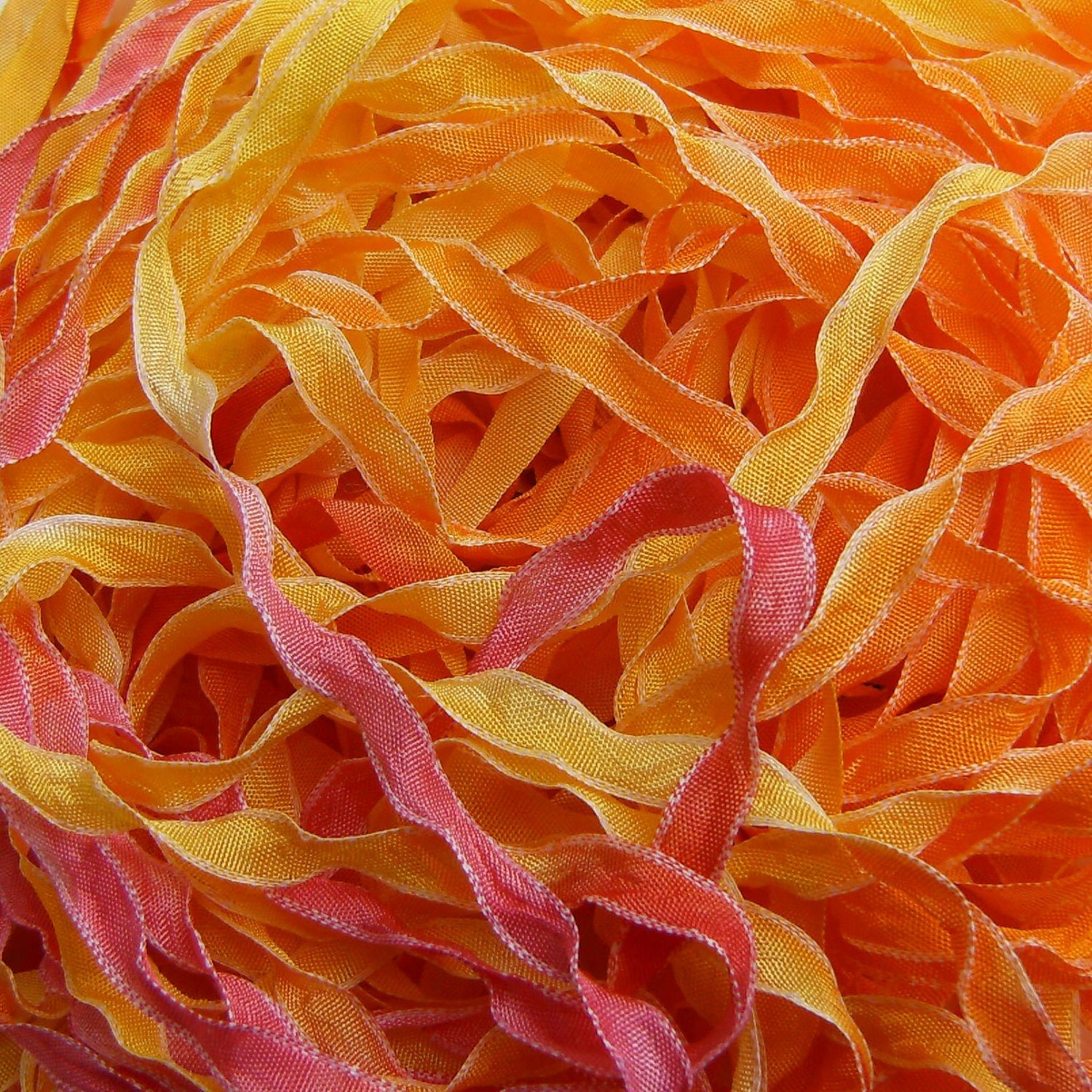 Hand Dyed Ribbon  CITRUS PUNCH  curly