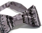 Brainwaves bow tie, "Insomnia." EEG sleep cycles men's bow tie. Freestyle and adjustable. Black print. Silver bow tie & more.