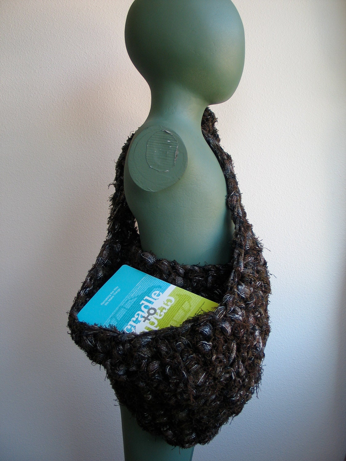 Upcycled Satchel and Hood in variagated Brown Green Black and Grey