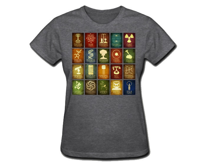 Womens Science Shirt Short Sleeve Color Tee Rock Star Scientist Cotton T-Shirt Clothing Tesla Einstein DNA Molecule Atom Bomb S M L XL XXL