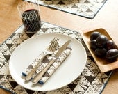 New Hand Printed Place Mats, Winter Triangles, Walnut Brown, Anna Joyce Textile Collection