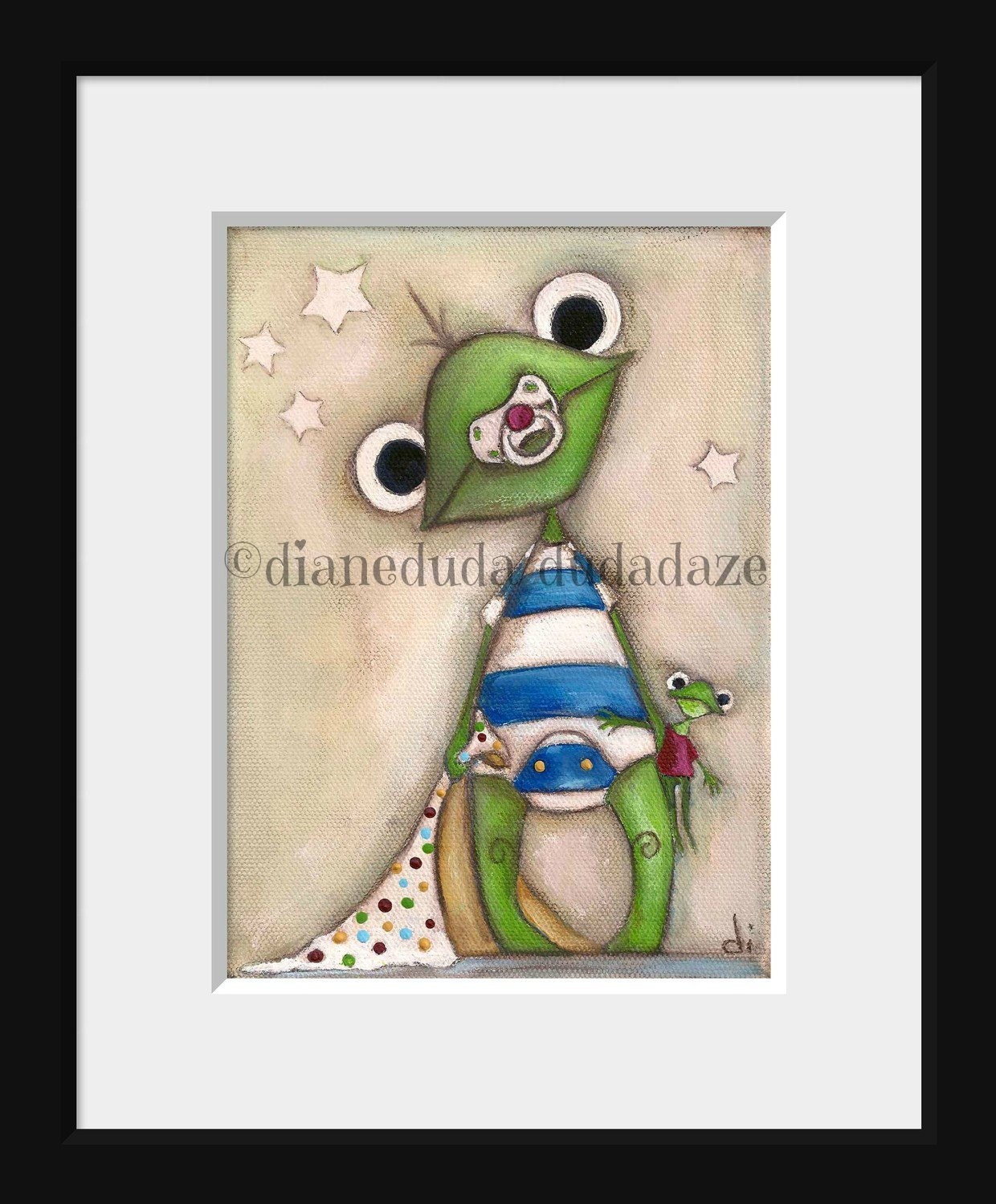 Print of My Original Folk Art Painting - Good Night Little Frog