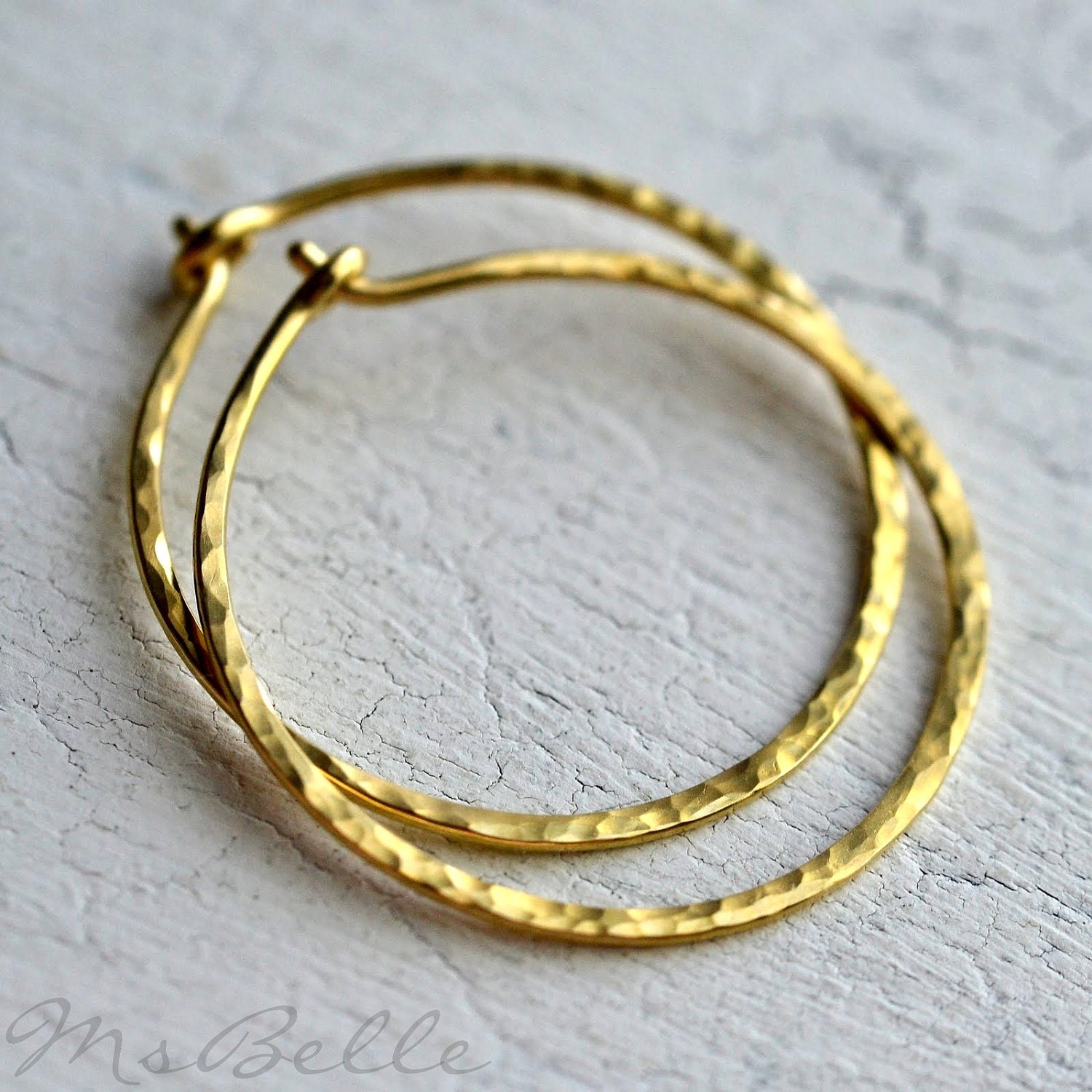 Hoop Earrings - Solid 18k Yellow Gold  - Medium - Made to Order - Gold Hammered Hoops