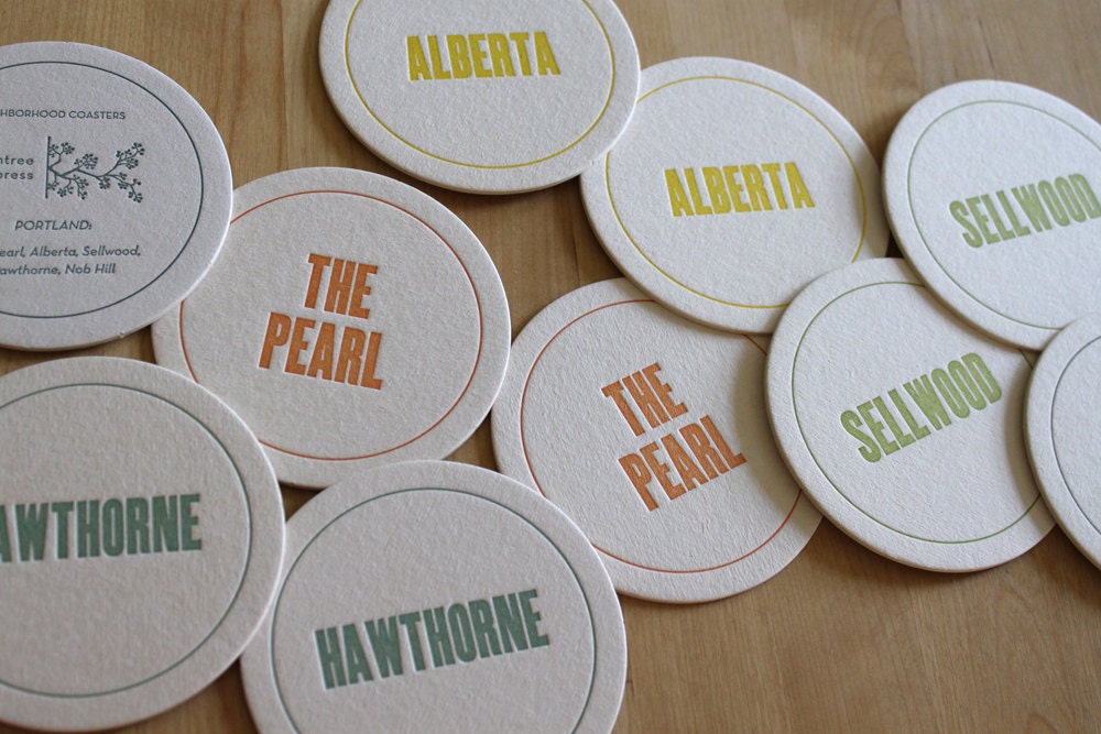 PORTLAND Letterpress Neighborhood Coasters (Pack of 10)