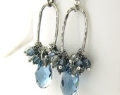 Sapphire Earrings Denim Blue Black Diamond Crystal Earrings Swarovski Crystal Jewelry September Birthstone Sterling Silver Fashion Jewelry