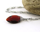Garnet Necklace, Wire Wrapped Necklace, Oxblood Red Quartz, January Birthstone Jewelry - Minimalist