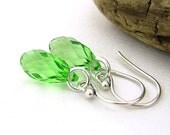 Peridot Earrings Sterling Silver Swarovski Crystal Petite Drops Crystal Earrings Apple Green Fashion Jewelry Handmade August Birthstone