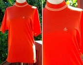 Orange RED 1950's 60's Men's Vintage Shirt with White Stripes Short Sleeves by Munsingwear size Medium