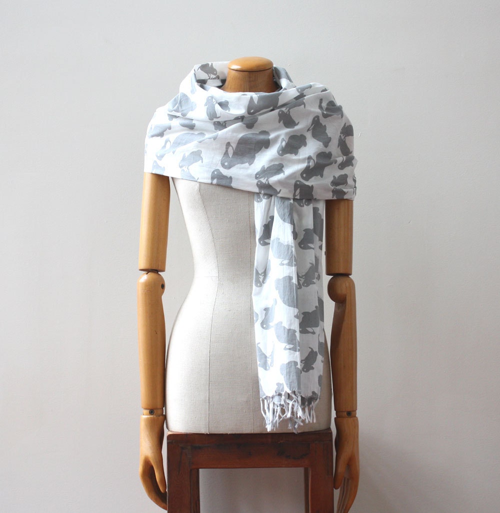 Organic Voile Scarf - Grey Bunnies