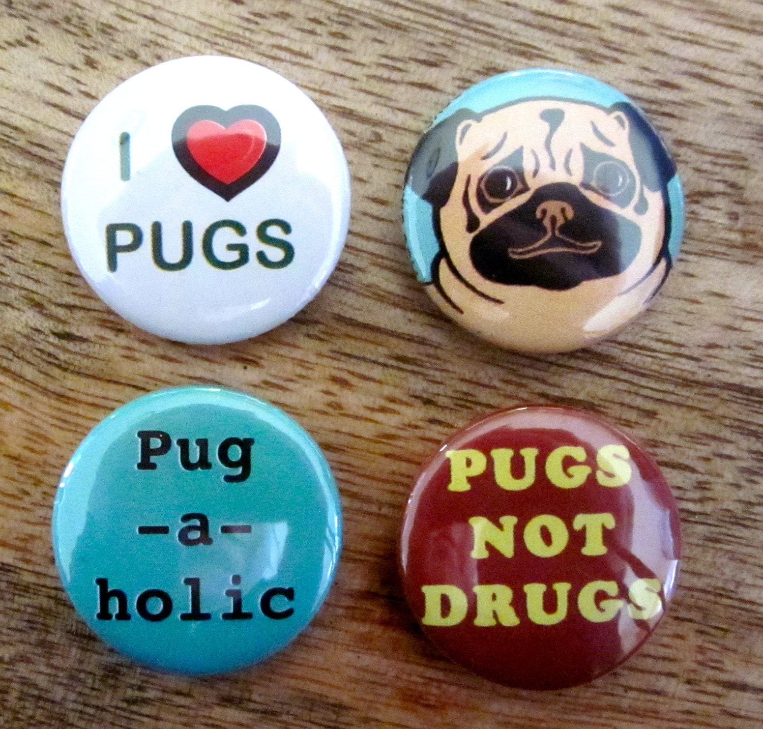 Pug-A-Holic Magnets (Set of 4, Fawn Pug)