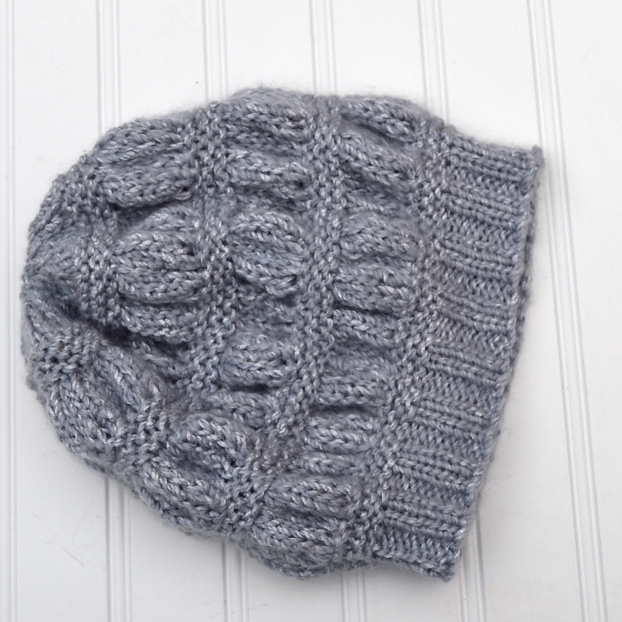 Gray Ruched Knit Slouch Hat