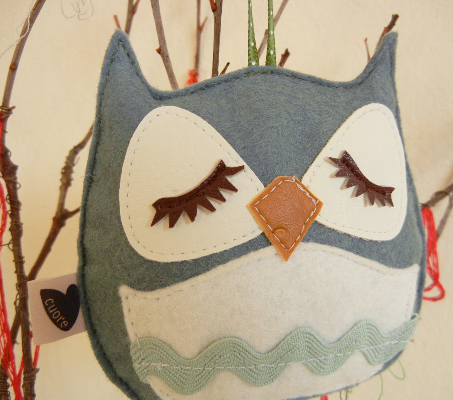 Mosby the Owl Holiday Tree Wool Felt Applique Decorative Ornament
