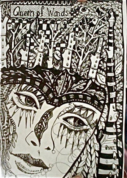 Illustration  Tarot Card Queen of Wands  Art Prints by Mary Vogel Lozinak      srajd zentangle zen tangle 8x10