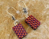 Dichroic Fused Glass Dangle Earrings,  Dichroic  Earrings - Copper and Purple