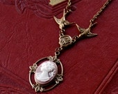 Victorian Lady Cameo Necklace- Brass and Pink